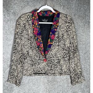VTG‎ Carole Little One Button Cardigan Top Womens Size MP Contrast Floral Gauze